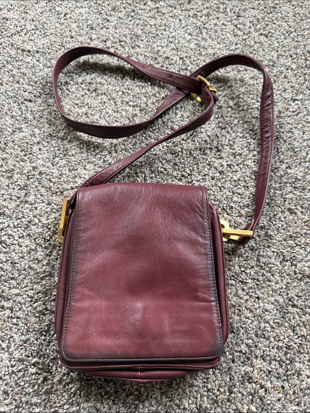 Perlina Burgundy Leather Crossbody with Gold Accents